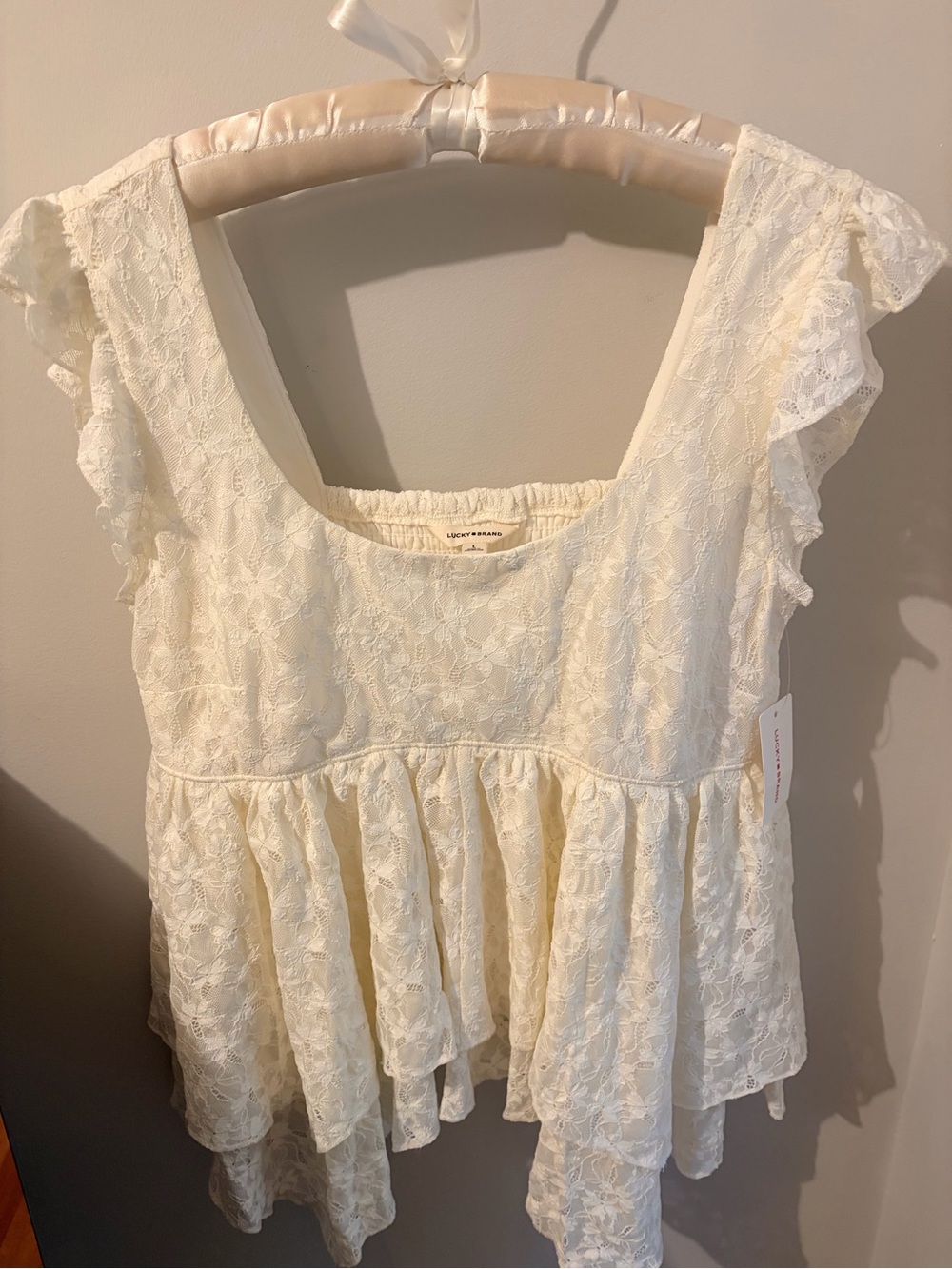 Lucky Brand Cream Lace Peplum Tunic